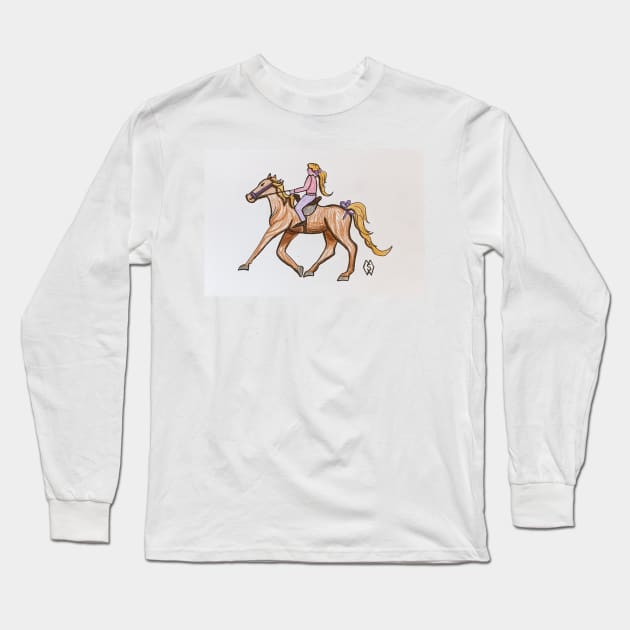 Ponytails on girl and pony Long Sleeve T-Shirt by Matt Starr Fine Art